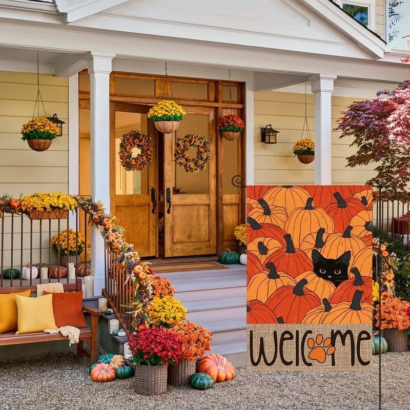 1Pc Ktka Colorlife Black Cat Pumpkins Fall Garden Flag Outside |   Double Sided, Weather & Fade Resistant