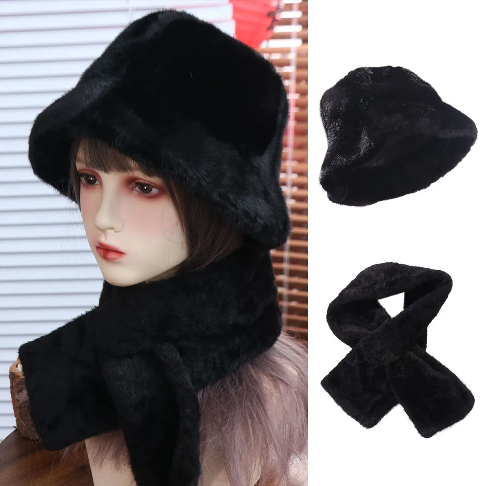 Moda inverno autunno cappelli a secchiello in pelliccia sintetica antivento addensare cappello da uomo sciarpa all'aperto soffice sciarpa calda maschile