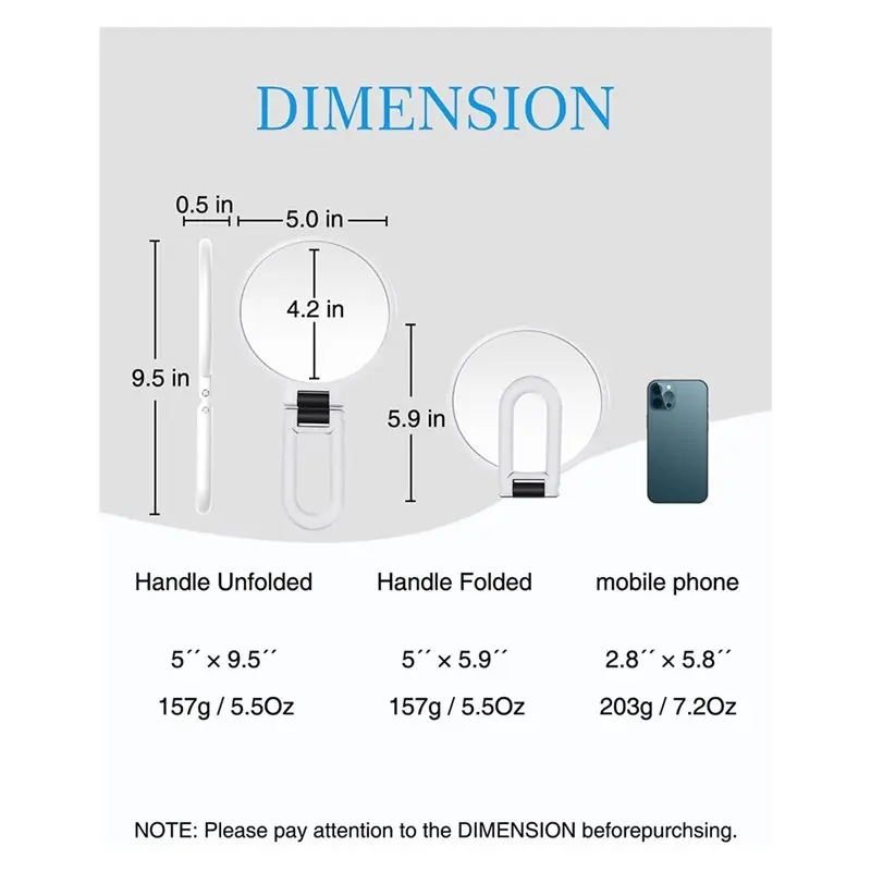 ABKY-Adjustable Handle/Stand Makeup Magnifying Mirror Travel Hand Mirror-Double Side Handheld Mirror With Handle 50X