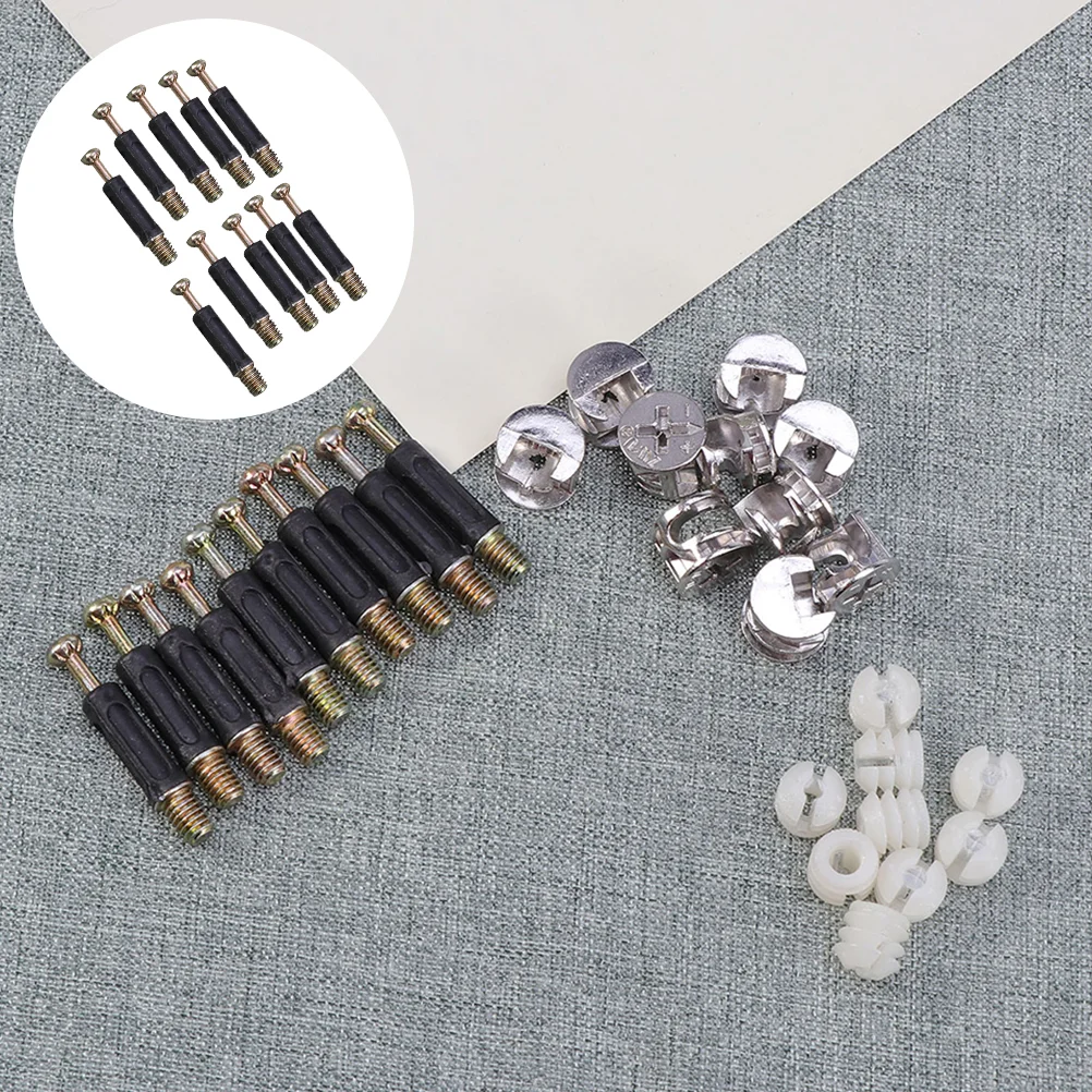 24 Sets Zinc Alloy Plastic Iron Cam Lock Nut Bolt Dowels Furniture Fasteners Connectors Screw Fittings Craftsmanship