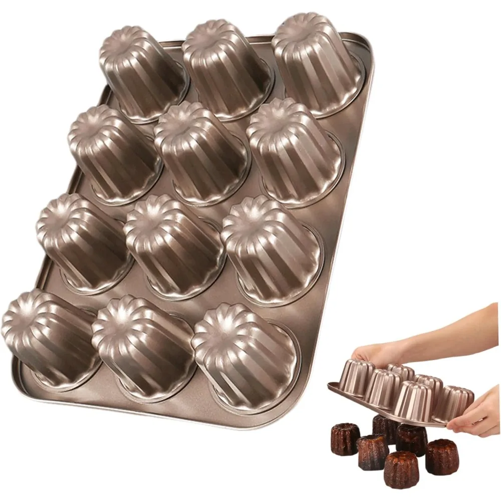 12 Hole Cake Mold, Carbon Steel Baking Mold, Mini Canneles Muffin Cake Pan