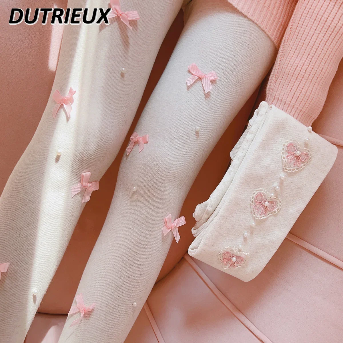 2023 Autumn and Winter New Girls' Korean Style Sweet Tights Versatile Leggings Bow Pearl Slimming Outside Wear Pantyhose