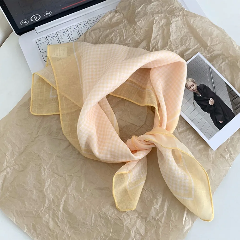 

Elegant Pastoral Style Summer Triangle Headscarf Lattice Polka Dot Fresh Floral Headband Silk French Women Hair Band Children