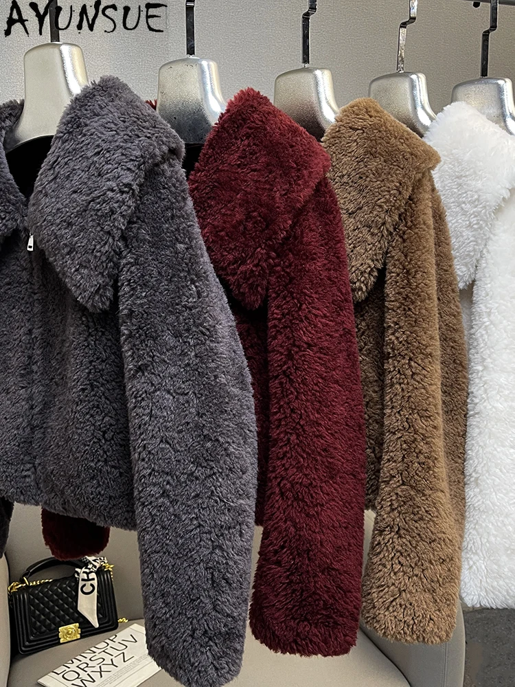 

AYUNSUE 100% Natural Wool Women's Jacket 2025 New Winter Lamb Fur Jacket Woman Clothing High Quality Outerwears Abrigo Mujer