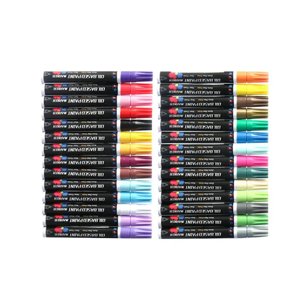 

28 Pcs Quick Dry Paint Pens 3mm Metallic Color Markers for Paper Glass Ceramic Rubber Non Fading Waterproof
