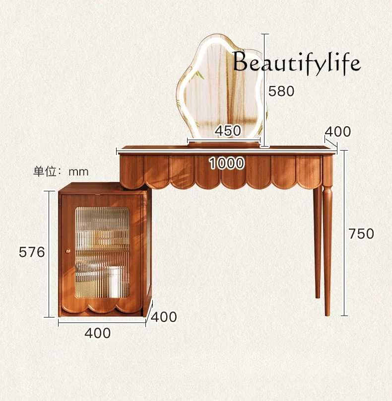 

French Dressing Table Makeup Mirror Integrated Advanced Retractable Bedroom Small Apartment Retro Makeup Table