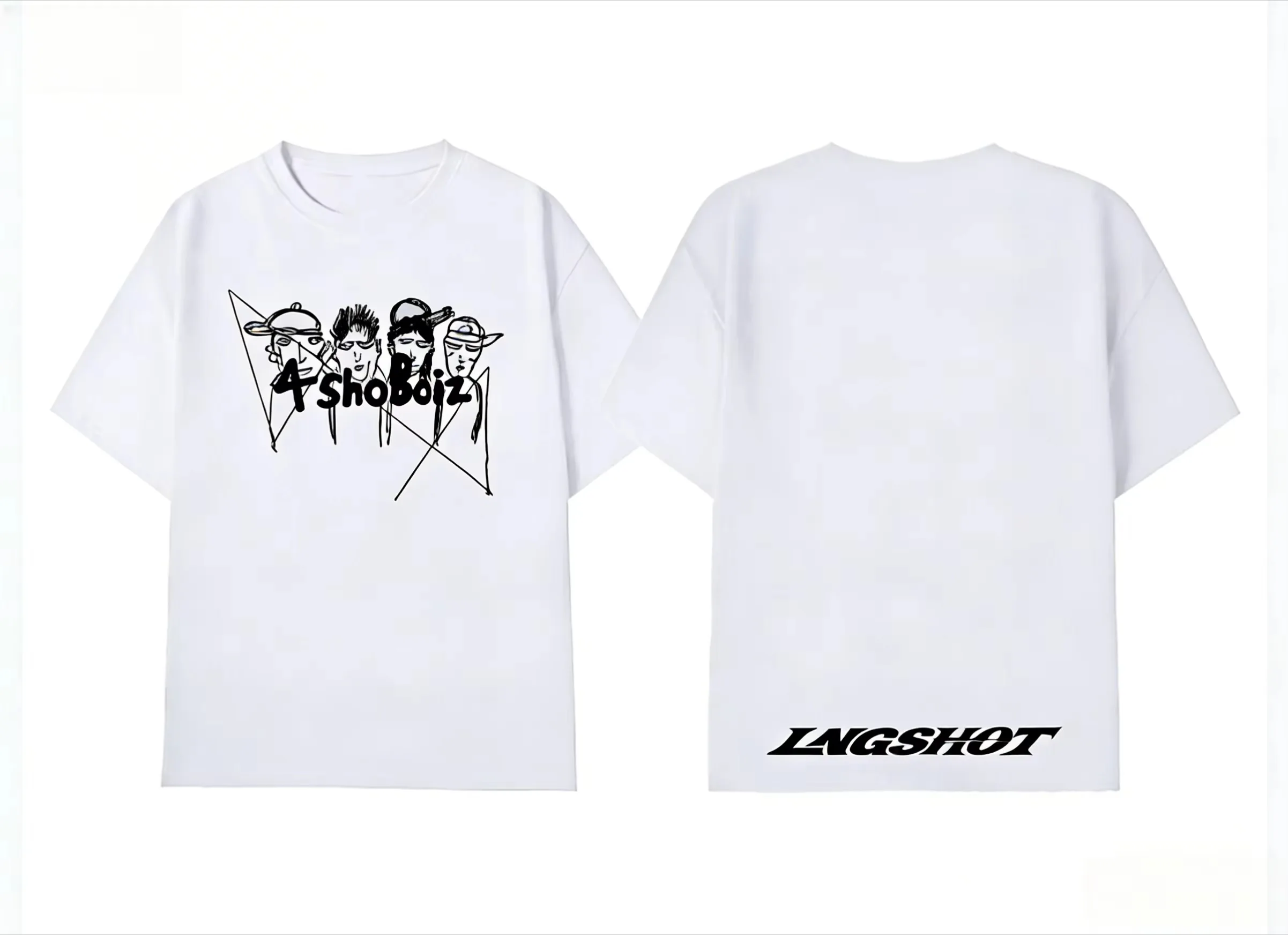 2026 Men Sketch Character Group Graphic T Shirt Simple Line Art Streetwear Crewneck Tee