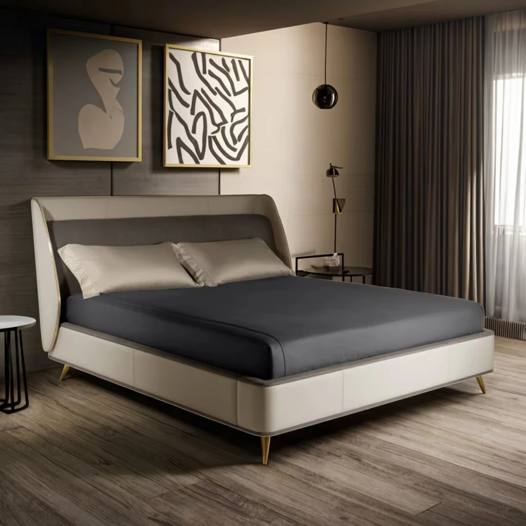 Bed King Deluxe Frame Wooden Bed with Storage Modern King Sheets Super Bedroom Furniture King Bed