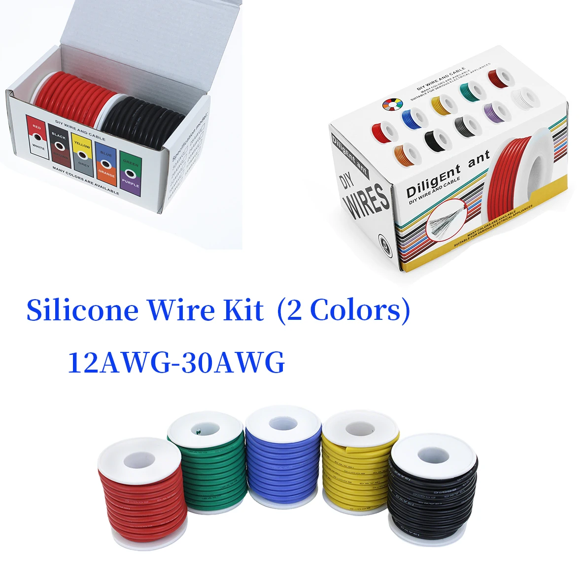 （2Colors Mix Kit）Heat Resistant Flexible Silicone Wire 30/28/26/24/22/20/18/16AWG Stranded Cable Electrical Tinned Copper Wires