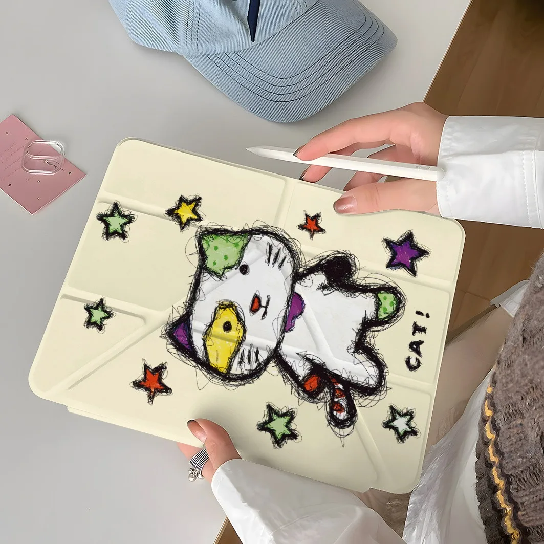 Graffiti Cat Pen Slot Tablet Case For Mini7 6 iPad Pro 2024 2022 2021 2020 2019 2018 2017 11 10 9 8 7 6 5 Air7 6 5 4 3 2 1 Cover