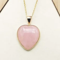 1pc Selling Natural Stone Rose Quartz Necklaces Mineral Healing Heart Shaped Pendant Reiki Charms Fashion DIY Jewelry Accessori