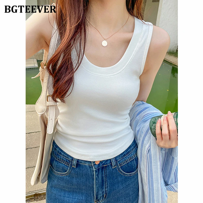 BGTEEVER Summer Fashion Slim Women Spaghetti Strap Camisole Stylish Female Skinny Basic Vests Ladies Sleeveless Tank Tops