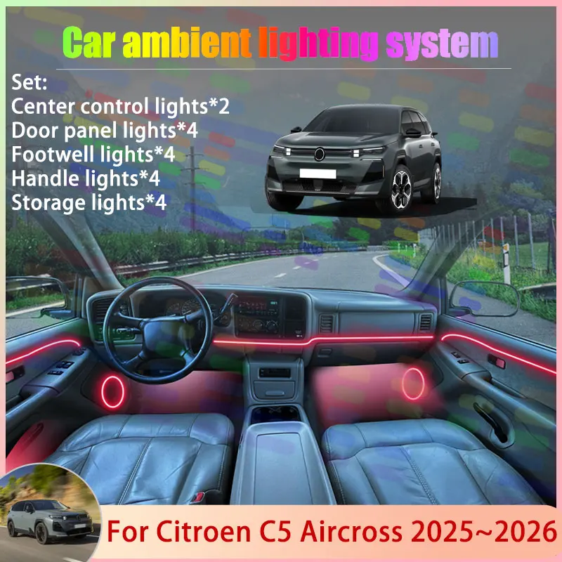 

For Citroën e-C5 Aircross 2025 2026 CR3 MK2 2/18 in 1 Car Atmosphere Light Lamp RGB Shade Ensemble Streamer Atmosphere Set Auto