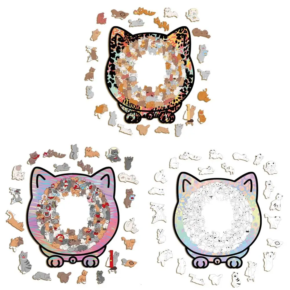 135-piece Morandi-colored Cat-shaped Puzzle with Cat Silhouette Frame Cat Puzzle Ornaments Cut Cat Pieces Macaron Color view 5