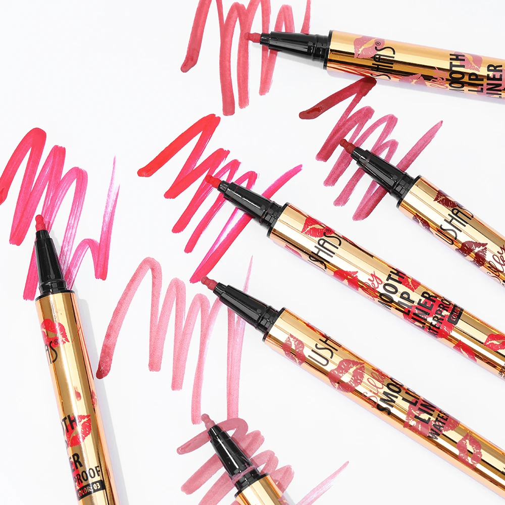 قلم تحديد شفاه USHAS مكون من 12 لونًا غير لامع يدوم طويلاً ومقاوم للماء ومقاوم للعرق وسهل التلوين قلم أحمر شفاه غير لاصق يدوم طويلاً