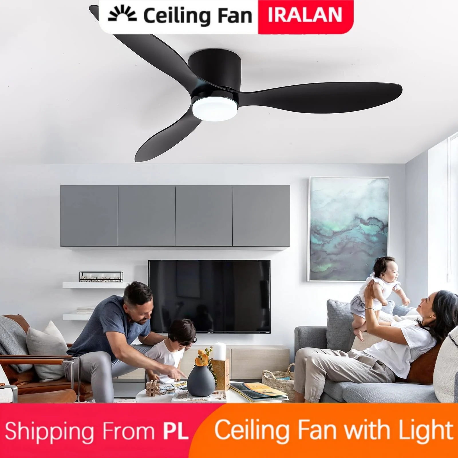 Ventilateur de plafond nordique IRALAN, silencieux, moteur DC à économie d'énergie, télécommande, 3 couleurs et 6 vitesses de vent réglables, lampe ventilateur