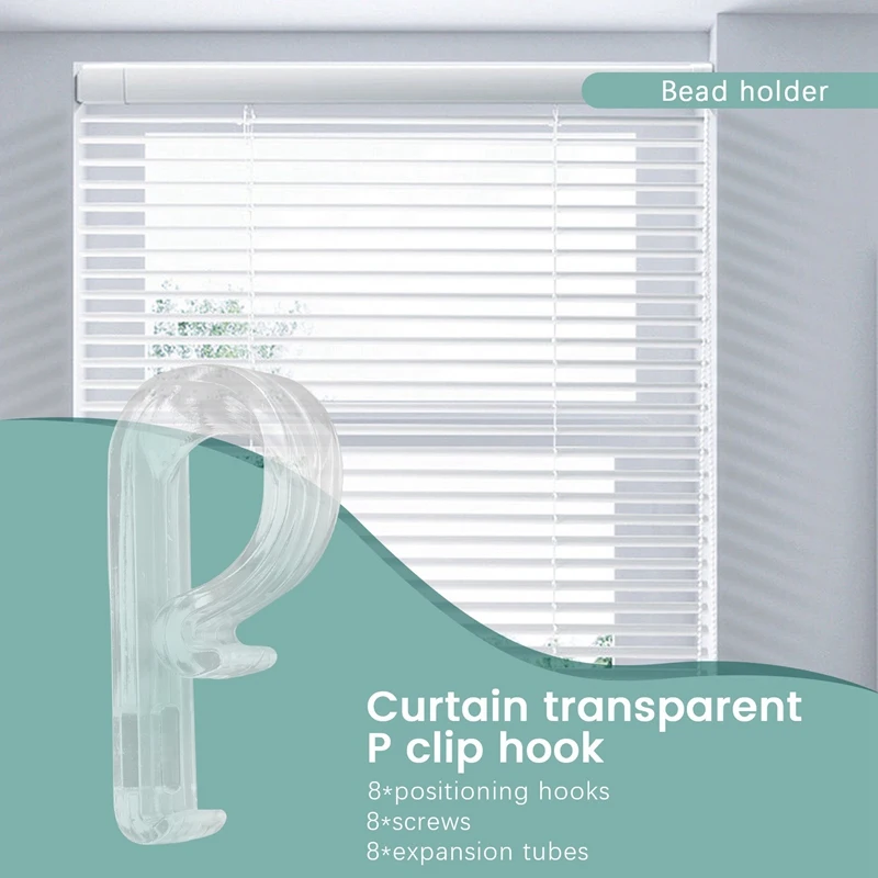 8Pcs Curtain Clear P Clips Hook,Roller Blind Clips Child Safety Chain Cord P Clip Hooks For Vertical Roman Roller Blinds