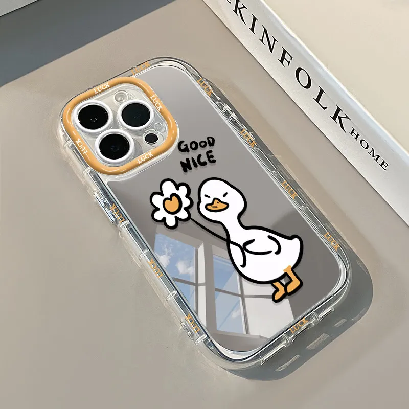Funda de Teléfono con Espejo y Cojín de Aire de Gato Adorable para iPhone 17 15 14 16 Pro Max 13 12 11 Pro 7 8 Plus XR XS 17Air Art Cover