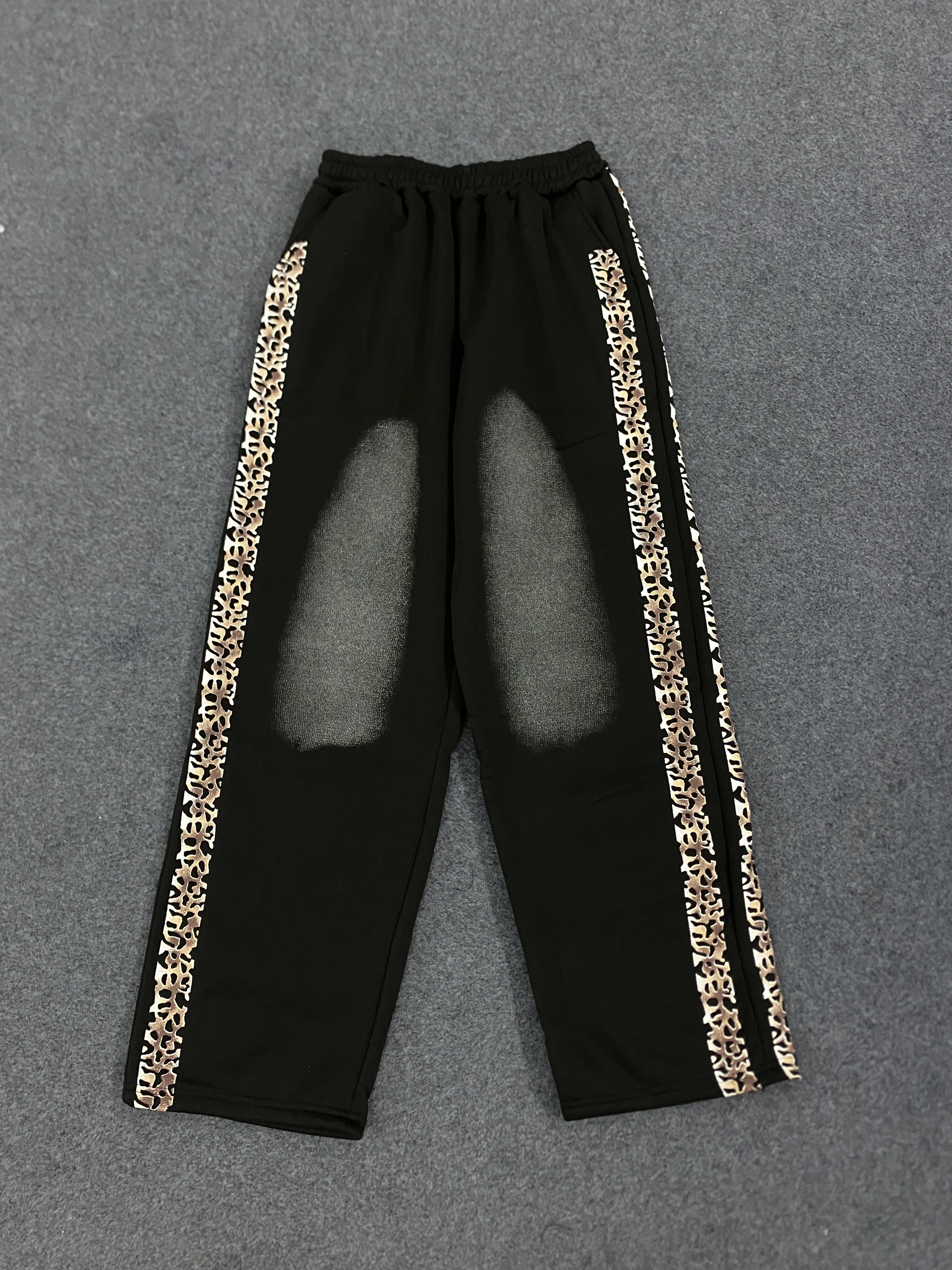 Dark Goth Made Old Fashion Leopard Stripe Stitching Harajuku Pants Autumn Winter Couple American Hip Hop Loose Straight Trousers