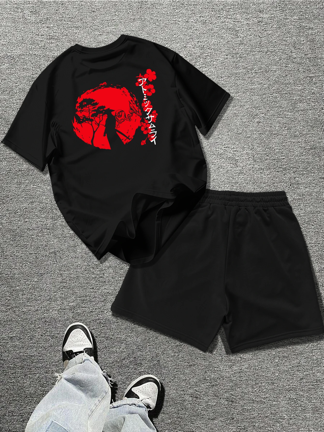 

Aesthetic Japanese Ukiyo-e Style Sakura Print Men 2PCS Tracksuit Samurai Art Short Sleeve Tee With Drawstring Casual Shorts Set