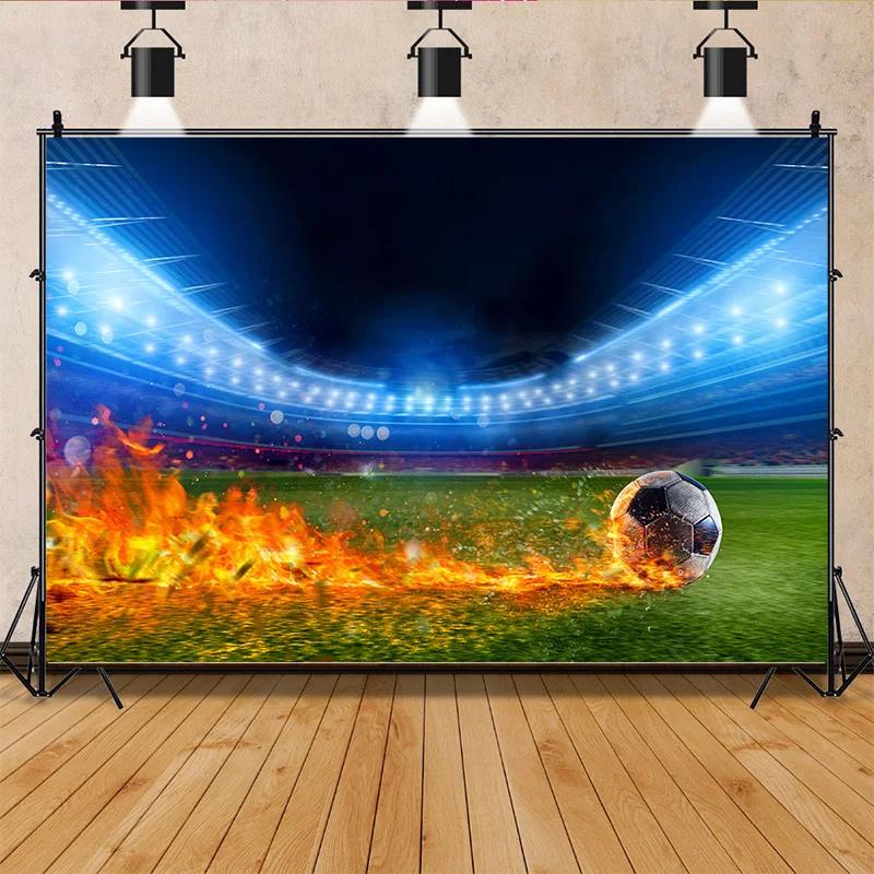 Stadium Trophy Soccer Photography Background Final Match Pitch Ball Goalpost Free Kick Football Birthday Party Backdrops FO-01