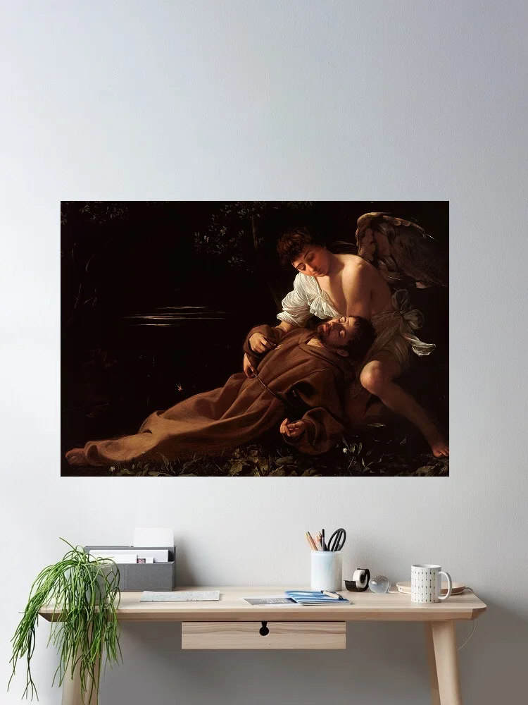 Saint Francis of Assisi in Ecstasy (c.1595) by Caravaggio, Art Print Canvas Poster, Living Room Decor, Home Wall Picture