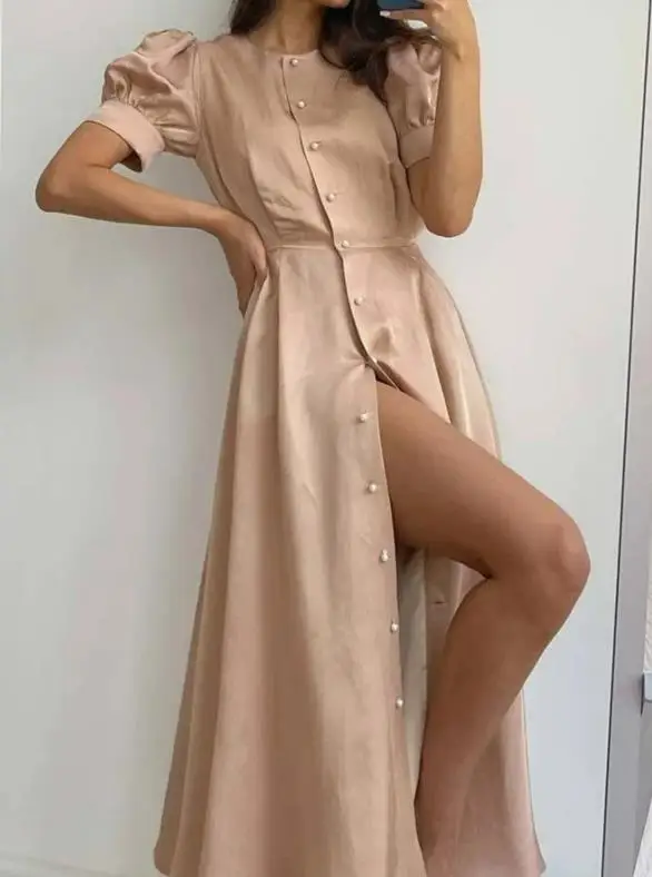 

2025 Autumn/Winter New Women's Fashion Elegant Style Pearl Cardigan Short Sleeve Long Sleeve Dress Women's Wear