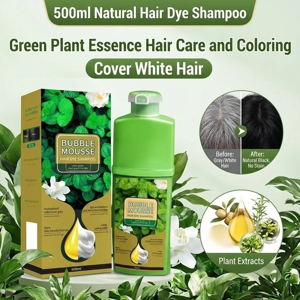 

500ml Gentle Plant-derived Bubble Hair Dye Lazy Hair Shampoo and Dye 2-in-1Green Plants Essence No Stimulate to Cover White Hair