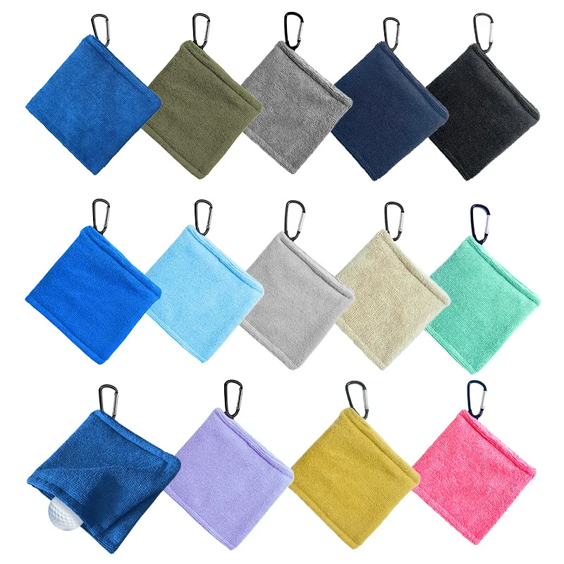 Square Microfiber Golf Ball Cleaning Towel with Hook Water Absorption Cleaner Club for Head Wipe Cloth Clean Golf Ball Bag