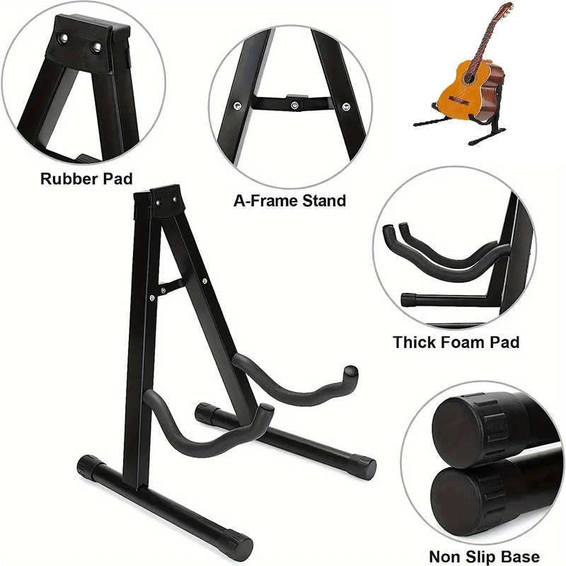 Durable A-Frame Metal Guitar Stand Universal Instrument Holder For Acoustic Classical Guitar Bass Sturdy Foldable Display Rack