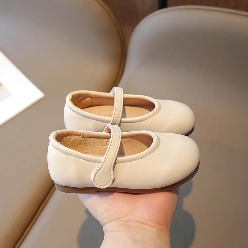 

Children Back To School Beige Black Brown Spring Autumn Simple Girls Black Dress Shoes Kids Mary Janes for Wedding Party Flats
