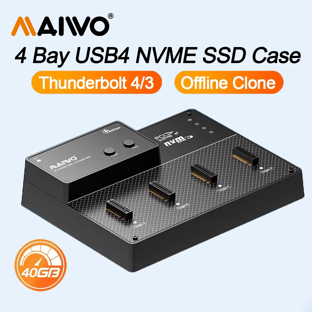 

MAIWO 4-Bay Thunderbolt 4/3 M.2 NVMe SSD Enclosure with offline clone 40Gbps USB4 External NVME SSD Hard Drive Case for Laptop
