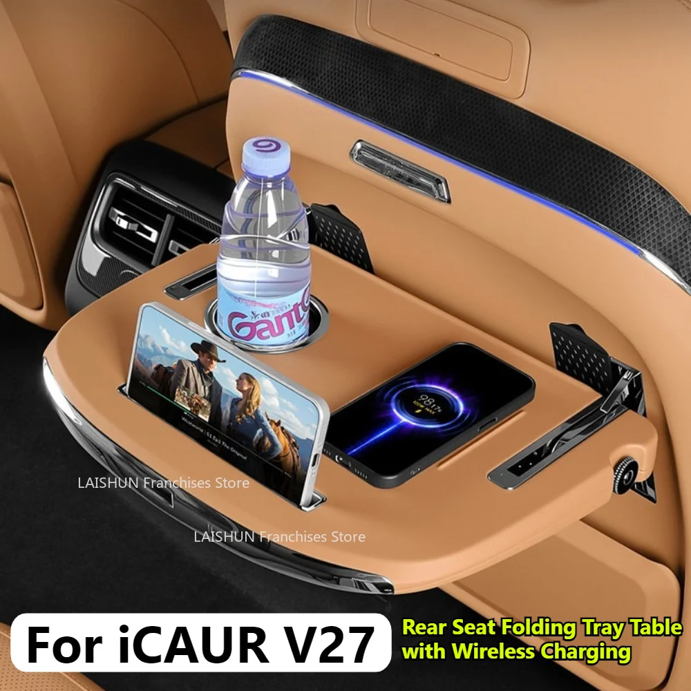 For iCAUR V27 Esteo iCAR V27 Rear Seat Folding Tray Table Wireless Charging Cup Holder Backseat Desk Organizer Interior Upgrade