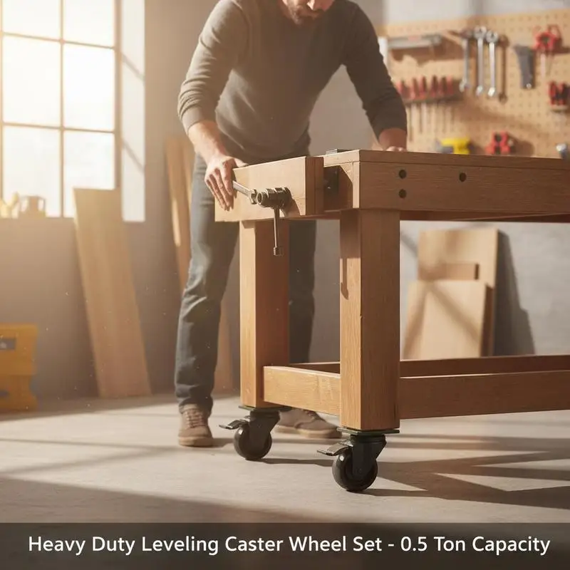 

Set of 4 swivel casters, φ50.8mm, height-adjustable furniture casters, transport casters, 0.5 ton load capacity, heavy-duty nylon casters, leveling casters, load casters, guide casters for wooden shelves, furniture, and workbenches