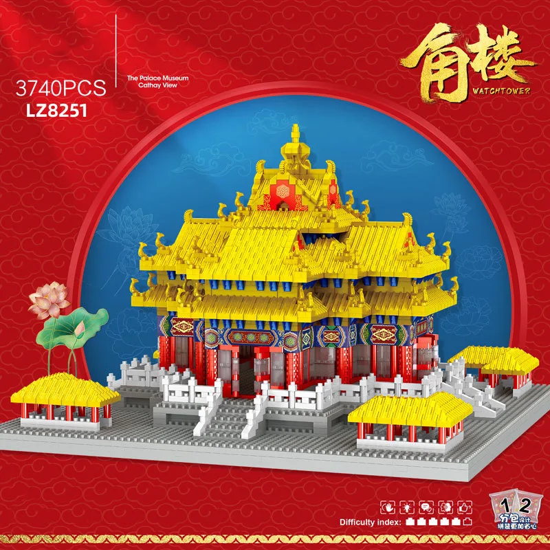 

Chinese Imperial Palace Micro Diamond Block China Beijing Corner Tower Nanobrick World Famous Historical Architecture Brick Toy