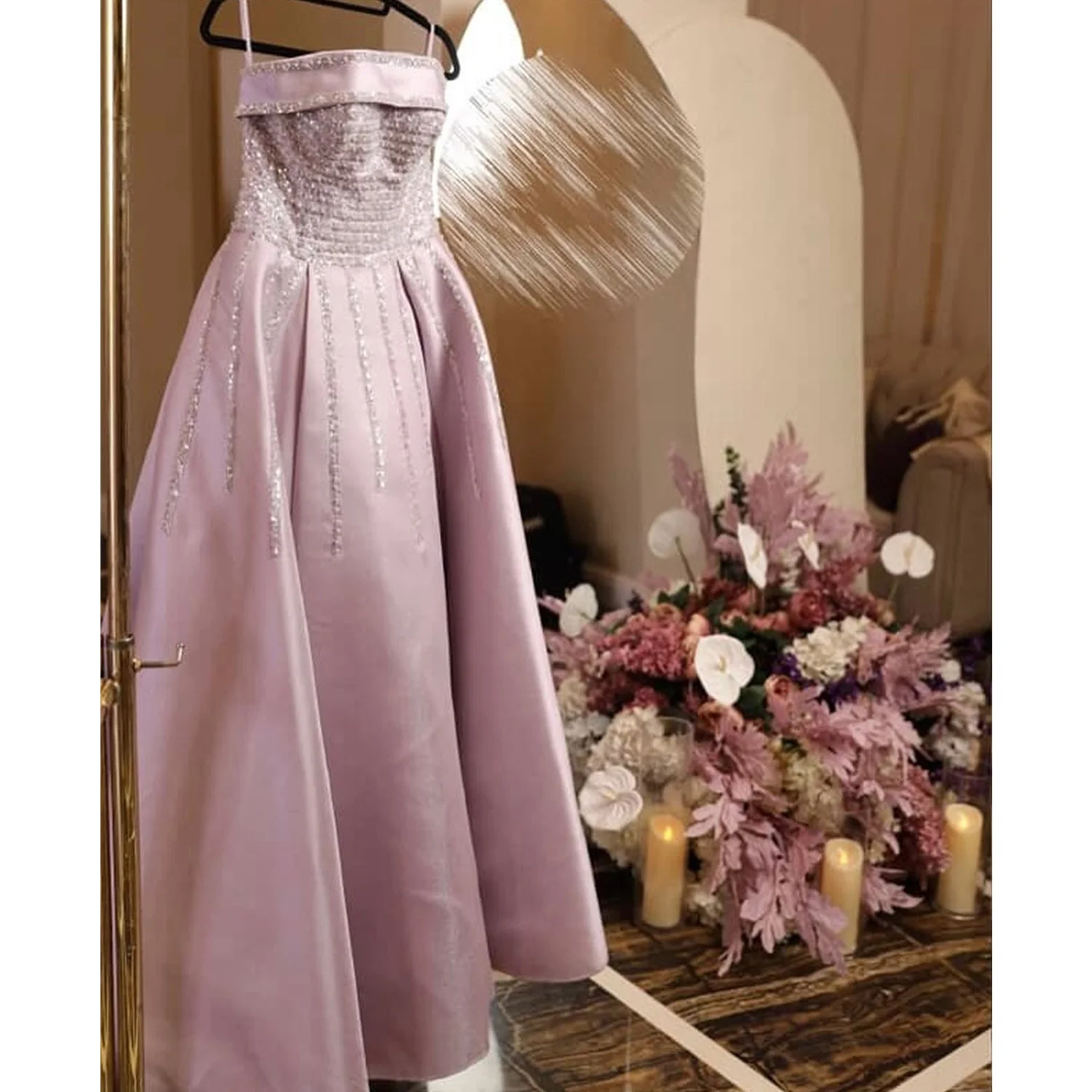 

EDECPBM Customized Prom Dresses for Special Occasions فساتين سهرة Платье Вечернее Pink Robes De Soirée Satin Sequins Evening