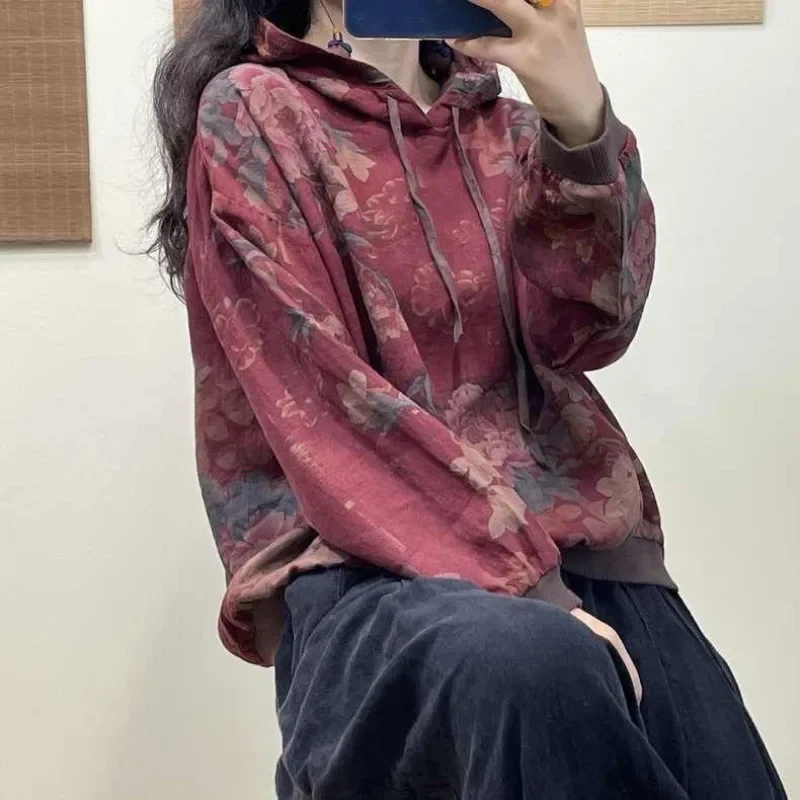 Retro Printed Female Hooded Top 2025 Trend Y2k Japanese Streetwear Korean Popular Clothes Cheap Kpop Women's Hoodies Sweatshirts