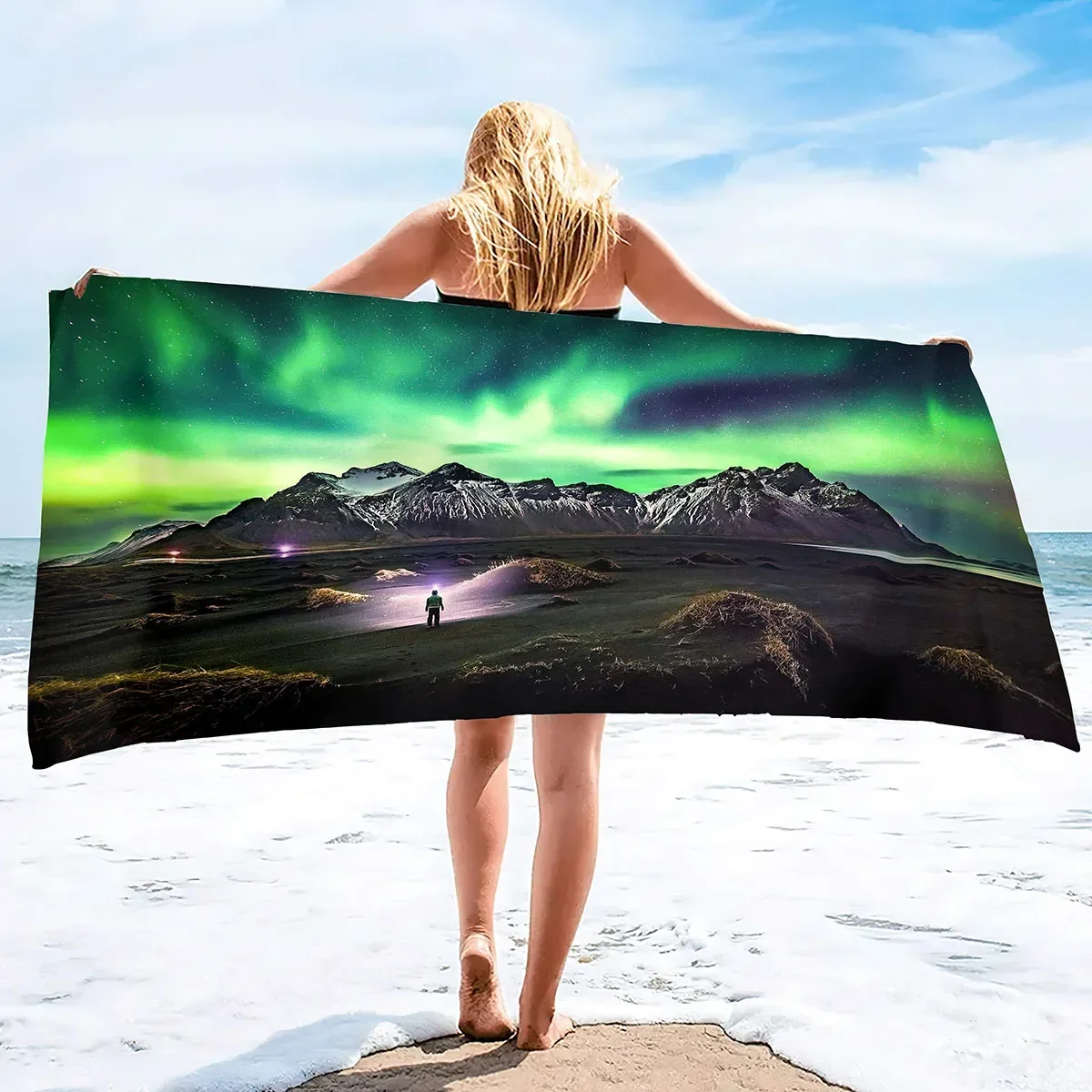 Comfy Beach Towels Northern Lights Aurora Borealis Soft Bathing/Beach/Camping Towel sandless for Women Men Girls Boys Large Size