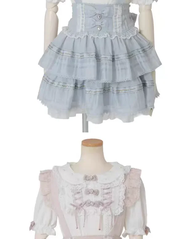 

Liz японский стиль, новая милая универсальная короткая юбка для девочек, кружевные лоскутные юбки со съемными бретелями в стиле Лолиты