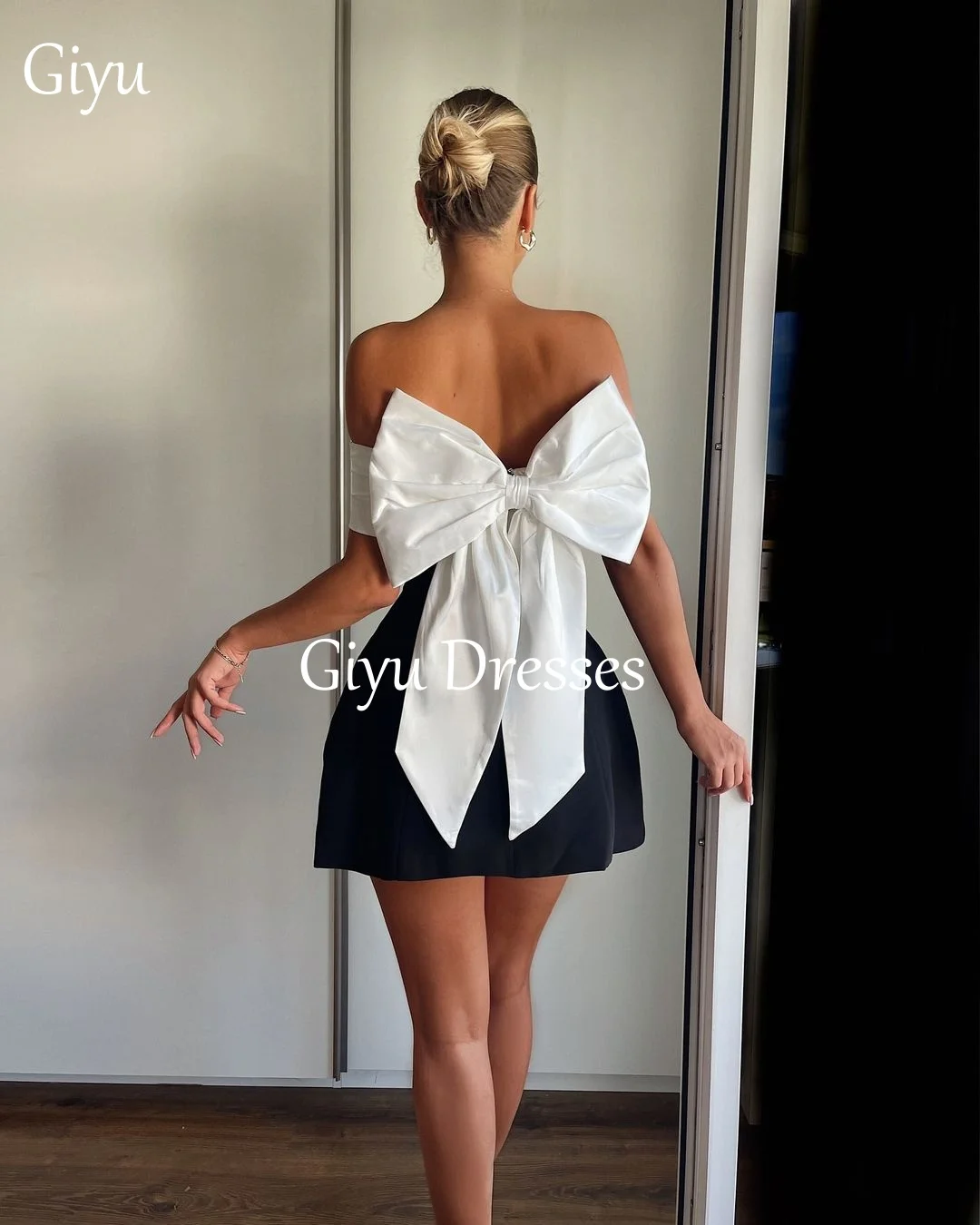 Giyu Simple Mini Off Shoulder Evening Dresses Back Bowknot Decoration Formal Prom Dresses Sexy Women's Party Gowns Customized