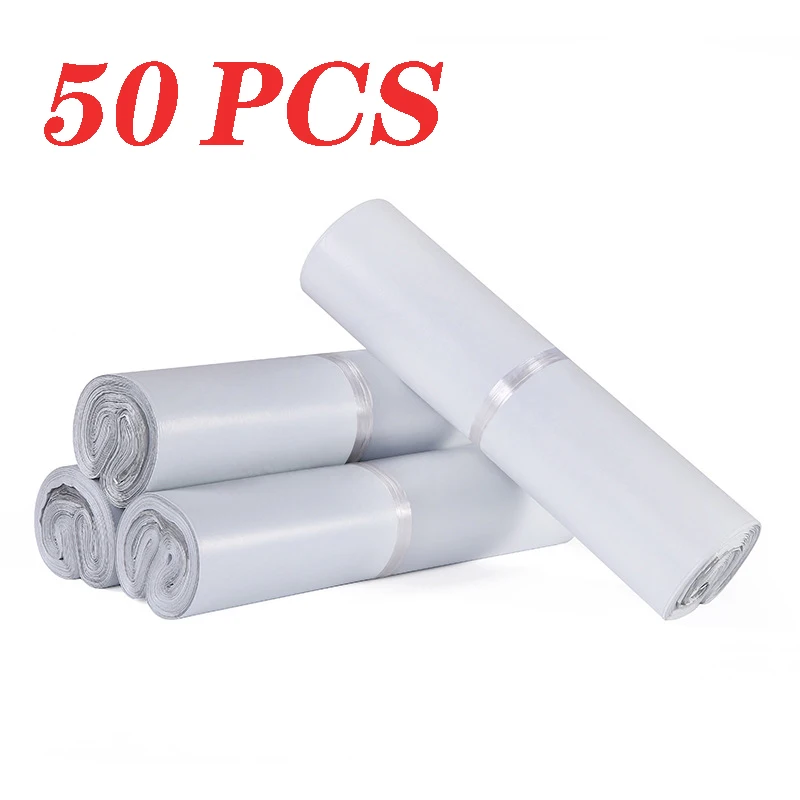 

50 шт. белых герметичных пакетов для экспресс-доставки — полиэтиленовая упаковка для транспортировки и почтовых отправлений — прочные, водонепроницаемые, защитные от вскрытия конверты.