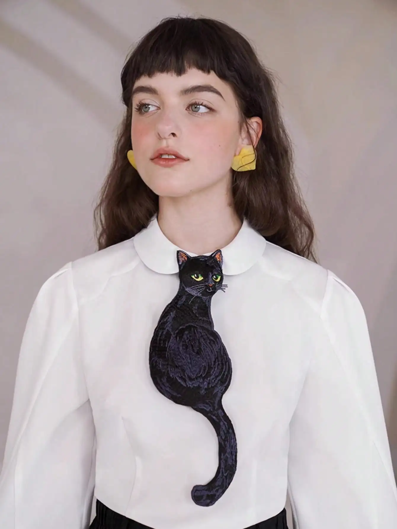 Cat Bohemian French Retro Design Tie All-season Personalized Knot-Free Matchinging Shirt and Tie Suitable for Party Festivals