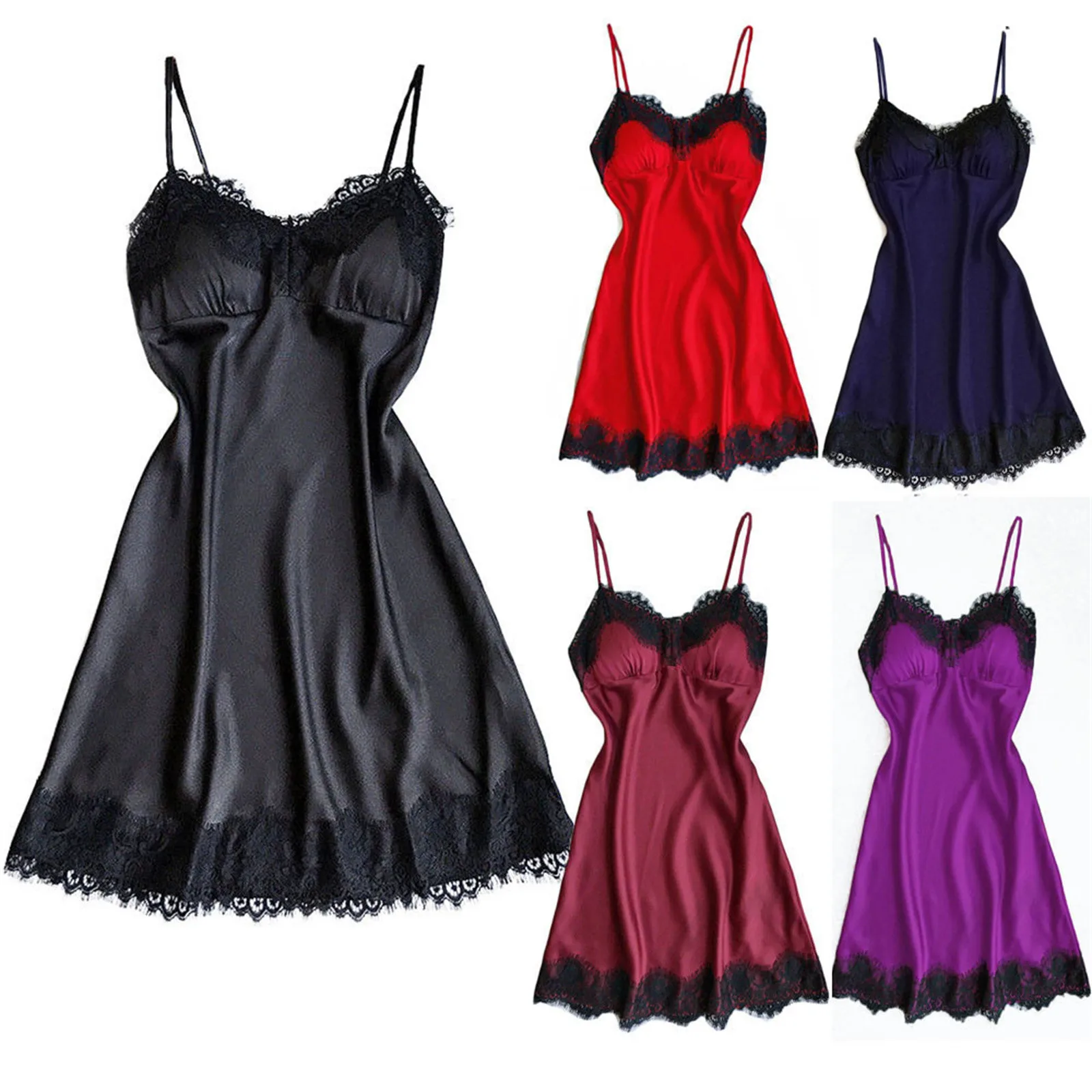 Sexy Women Nightdress Oversize S-3XL Silky Satin Lace Strap Sleeveless Sleep Dress Sleepwear Home Wear Nightgown