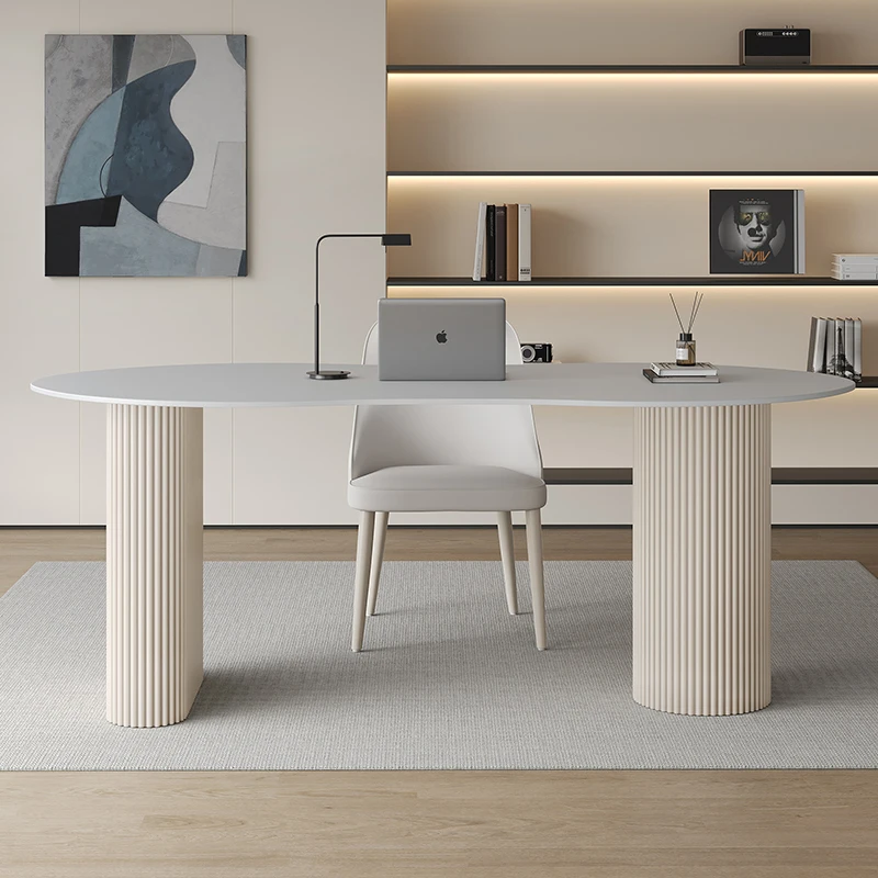 Modern luxury wood sintered stone desk, suitable for offices, living rooms, family studies, or bedrooms
