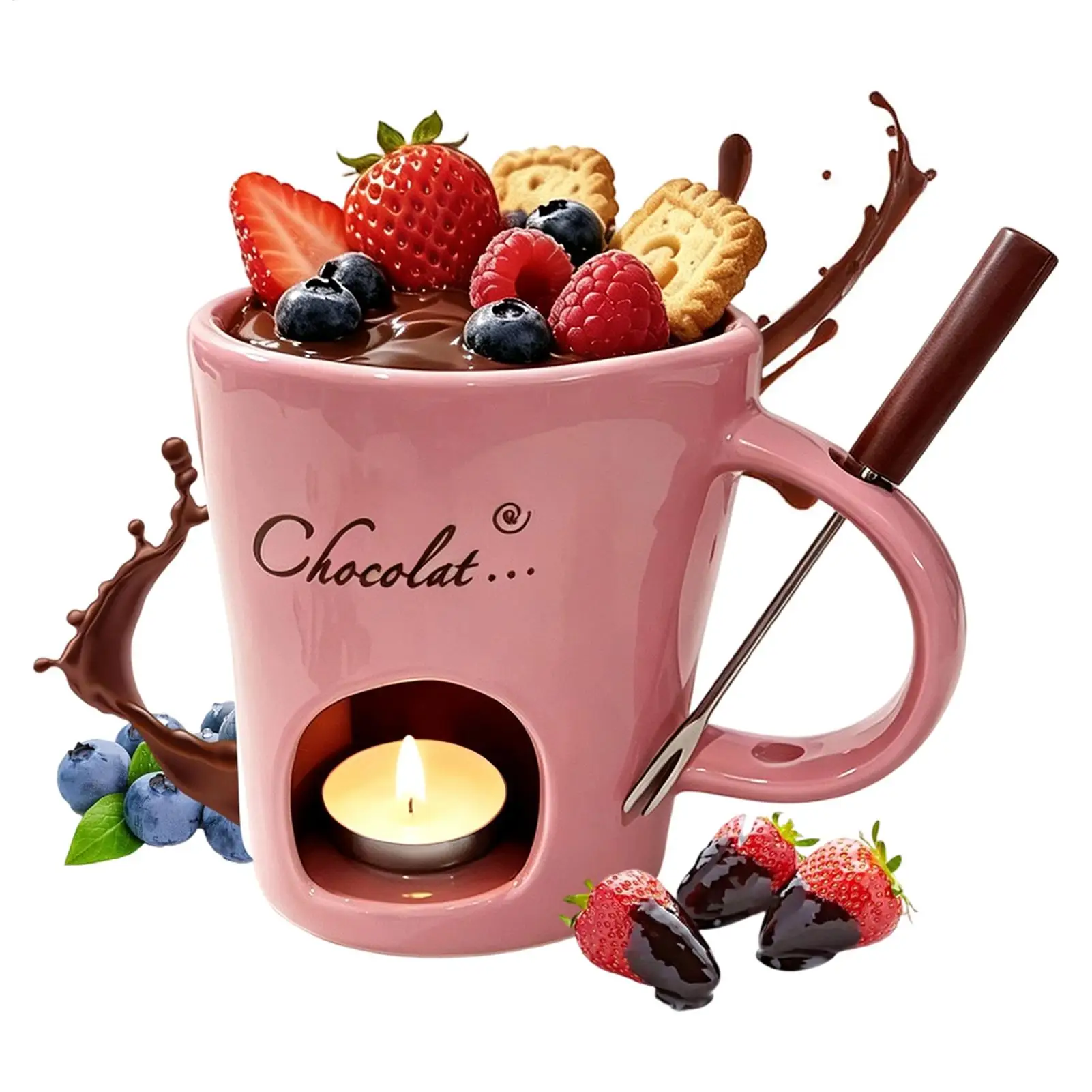 200ml Chocolate Fondue Mug With Fork Melting Cups Hot Pot Ceramic Melted Cups Butter Warmer Heating Tea Light Melt Pot