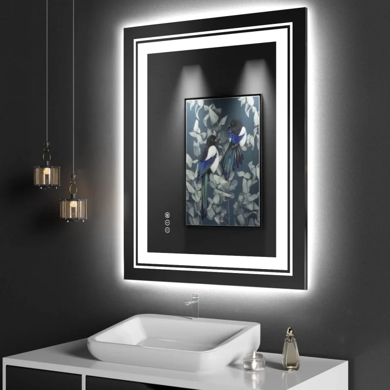 

LED Bathroom Mirror with Lights,28 x 36 Inch Front and Backlit Mirror Bathroom,Anti-Fog Lighted Vanity Mirror,Stepless Dimmable