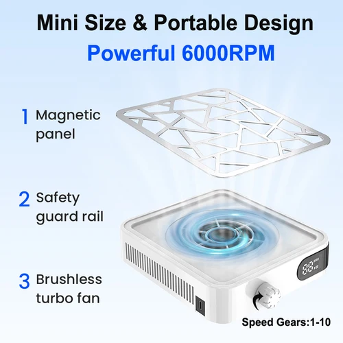Imagen 2 del producto Mini máquina de polvo de uñas Turbo sin escobillas, pantalla HD, aspiradora recargable portátil de velocidad ajustable para manicura, menor ruido