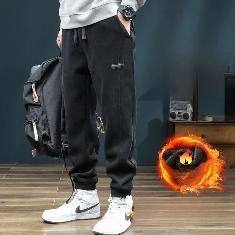 

Corduroy Sweatpants for Men Thiened Fce Elastic Waist Baggy Straight Leg Long Pants Autumn Winter Street Sle Cool Trendy