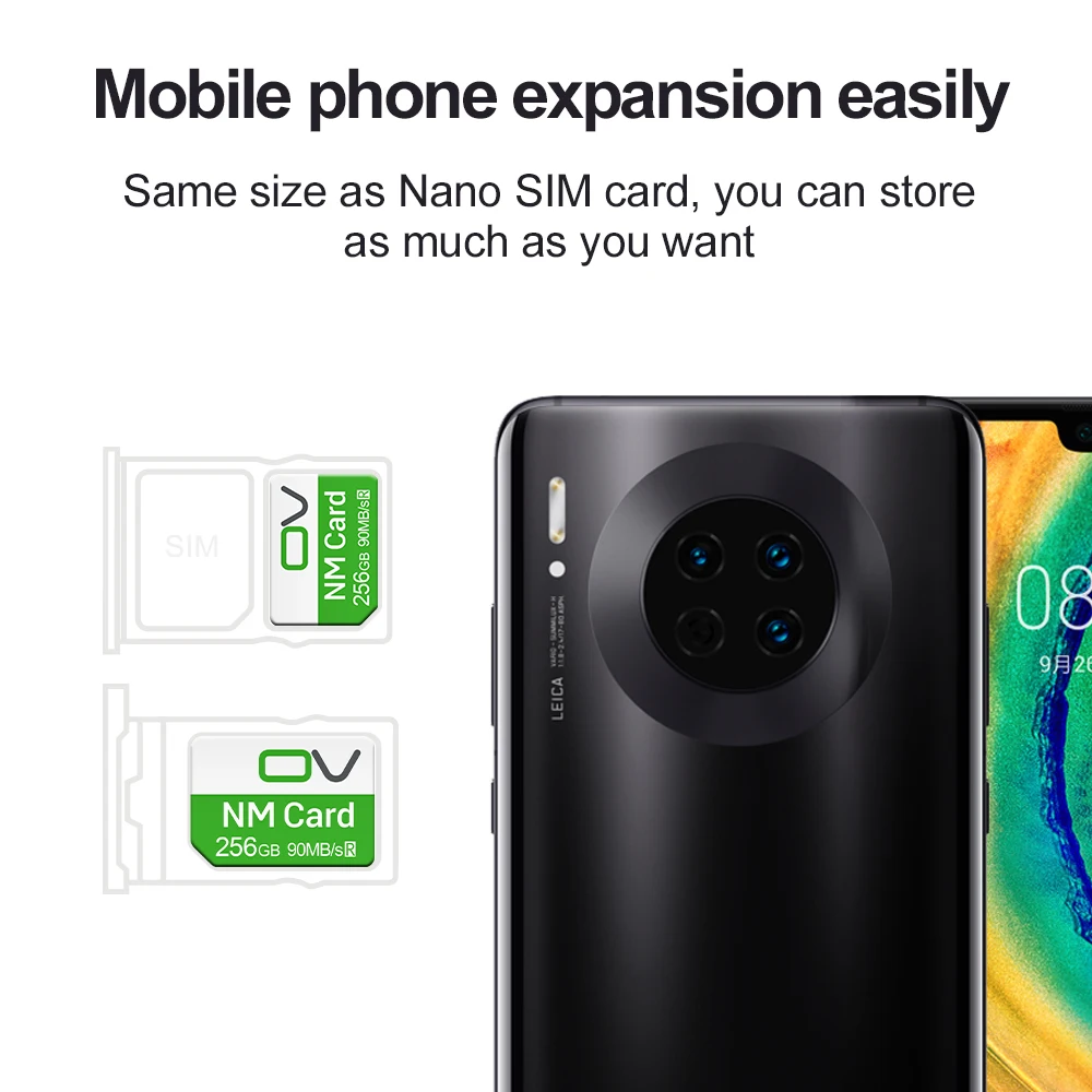 Imagem -02 - Cartão de Memória ov Nano para Huawei Companheiro nm Ncard com Leitor de Cartão tipo c Companheiro 30 40 50 60 P30 P40 P50 P60 Pro Honra Série Nova 256gb