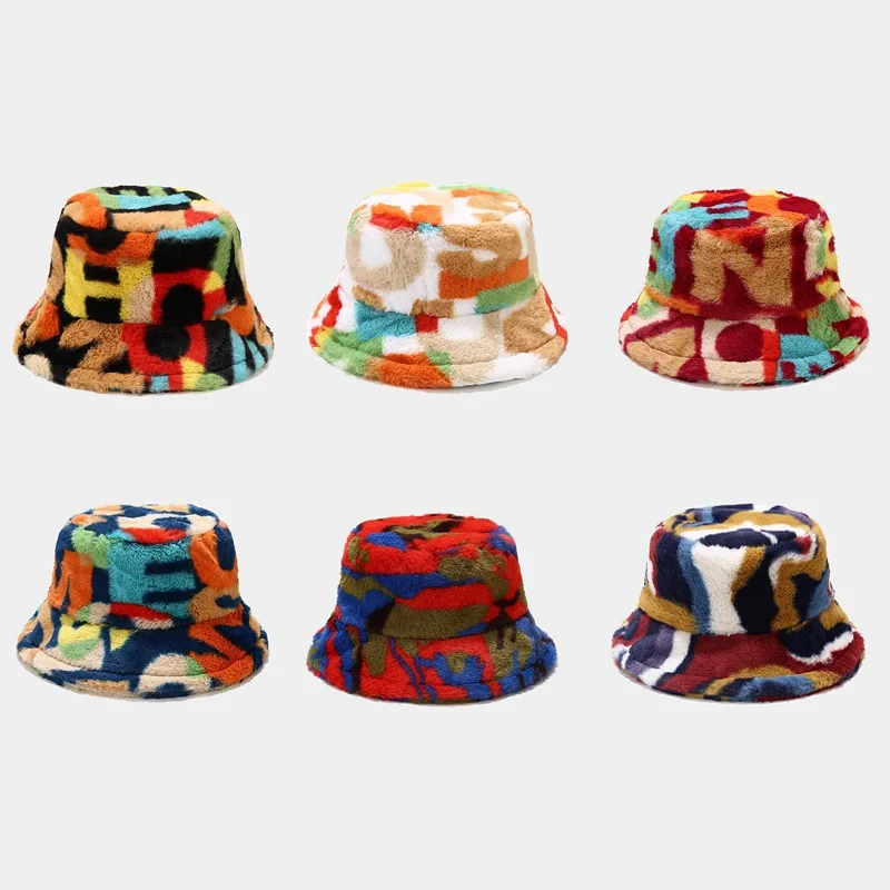 2024 Women's Winter Bucket Hats Printed Thick Warm Winter Cap Female Lady Casual Buckets Hat New Designer